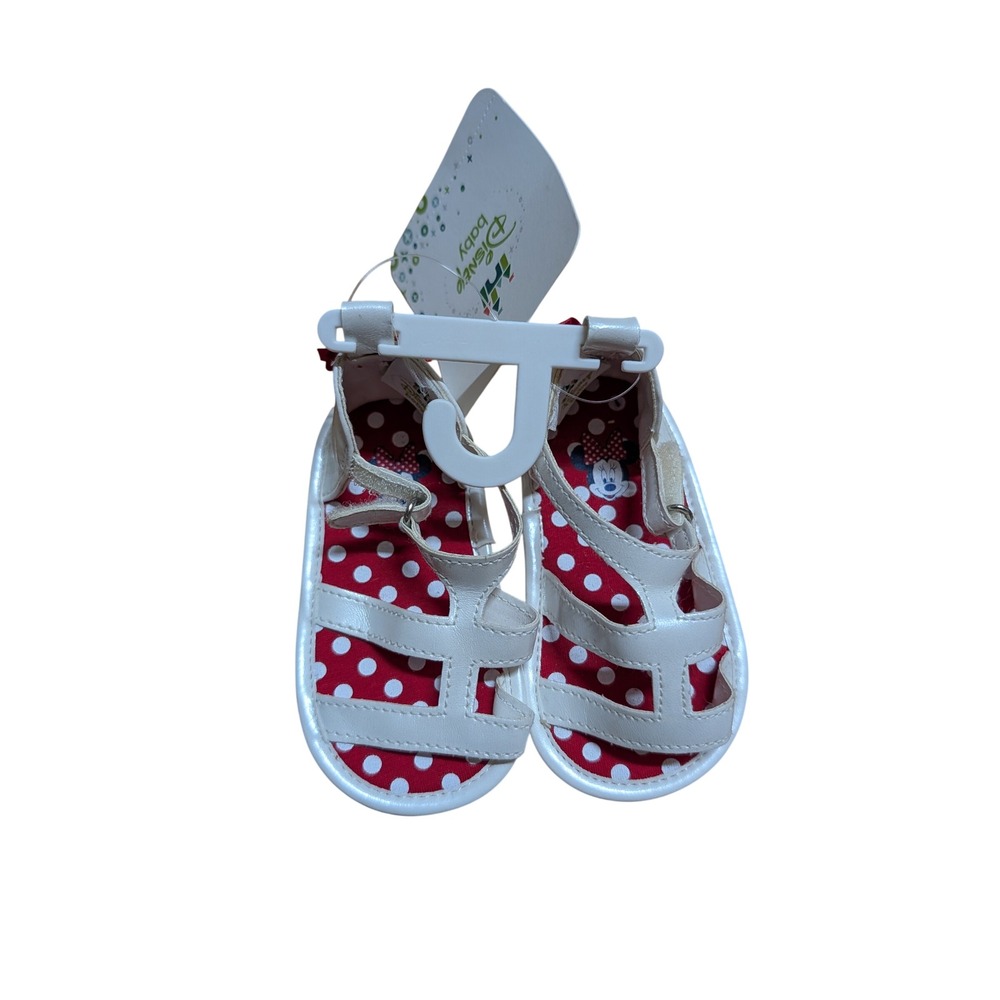 Disney Baby Minnie Mouse Sandals Kids 0-6M White Red NEW Polka Dot Bow Strappy